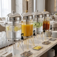Distributeur de jus FANITF Golden Key Luxury 8L, en métal poli miroir bicolore, sur pied, avec tube à glace pour boissons froides