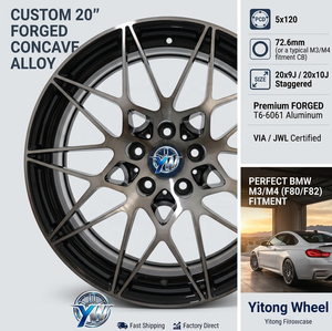 Jantes forgées personnalisées de 20 pouces, style 666M, concaves, en alliage, 5x120, pour <span class=keywords><strong>BMW</strong></span> M3 M4 F80 F82, 20x9 20x10, noir brillant, jantes de voiture - Product Image 1