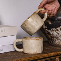 Tasse en grès du Hunan faite à la main, style vintage rétro, finition vieillie irrégulière, pour café, lait, eau, maison et bureau