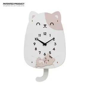 Cartoon Stijl Witte Kat Swing Klok Kids Mdf Klok