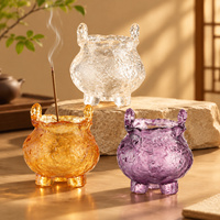 Brûleur d'encens miniature en verre Liuli fait main, support à double oreille pour bâtonnets d'encens, décoration de table à thé ou de bureau pour la méditation