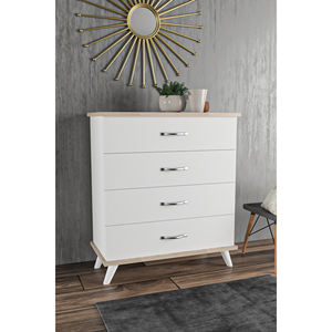 Cómoda Artemis Blanca Sonomo de 4 Cajones, Diseño Nórdico Moderno y Minimalista, Madera Sólida y Metal con MDF, Mesita de Noche con Almacenamiento para Dormitorio - Product Image 3