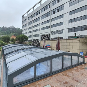 现代电动伸缩铝池盖太阳房套装钢化玻璃室外游泳池天窗铝合金框架 - Product Image 2