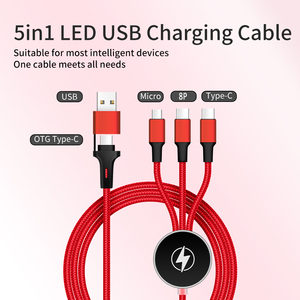 كابل شحن سريع USB-C بشعار LED كهدية ترويجية، شاحن هاتف 5 في 1 بقلب نحاسي نقي لقارئ الباركود والكمبيوتر، متين - Product Image 5