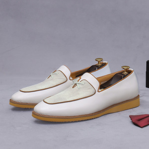 Men's genuine leather casual white formal loafers with minimalist design, pointed toe, top-grain cowhide men's <b>style</b> <b>shoes</b> - Product Image 5