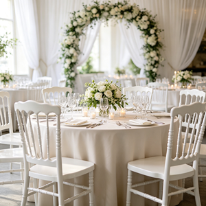 Silla Napoleón de Resina Blanca Pura con Respaldo Ondulado y <span class=keywords><strong>Asiento</strong></span> Liso para Bodas, Banquetes, Hoteles, Jardines, Galas, Cumpleaños y Eventos al Aire Libre - Product Image 1