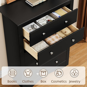 <span class=keywords><strong>Commode</strong></span> haute moderne en bois noir avec <span class=keywords><strong>5</strong></span> <span class=keywords><strong>tiroirs</strong></span>, panneau MDF, rangement pour chambre et salon - Product Image 4