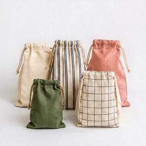 Sacs en toile de coton naturel avec cordon de serrage, pochettes de rangement réutilisables avec poignées en corde - Product Image 1