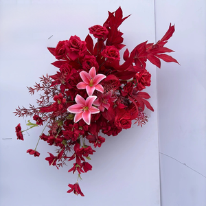 Camino de Mesa de Flores Artificiales de Lirio Borgoña Personalizado para Boda, Arreglo de Bola de Flores de Lirio Artificial Rojo Borgoña de Fábrica - Product Image 6