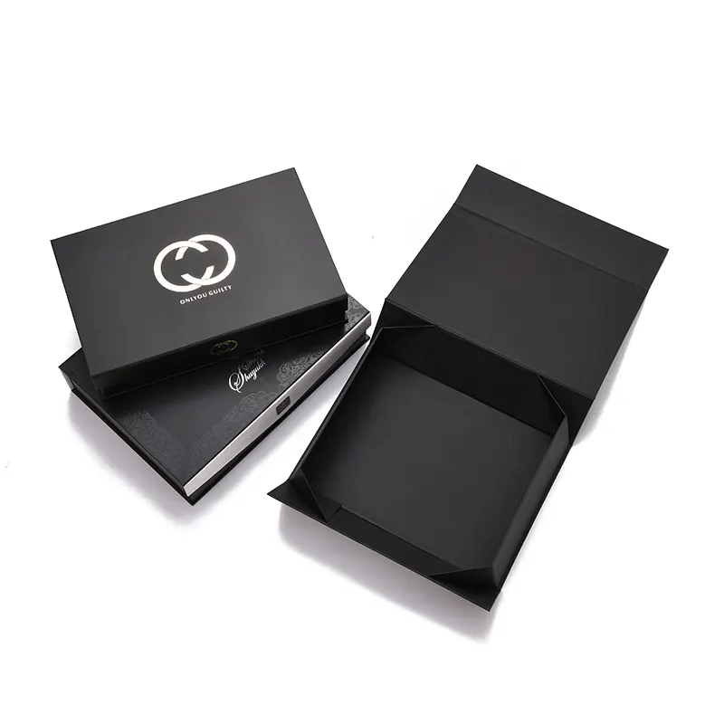 Luxury Product Magnet Flip Lid Cardboard Paper Black Flap Packaging Folding Magnetic Closure Clothing Box