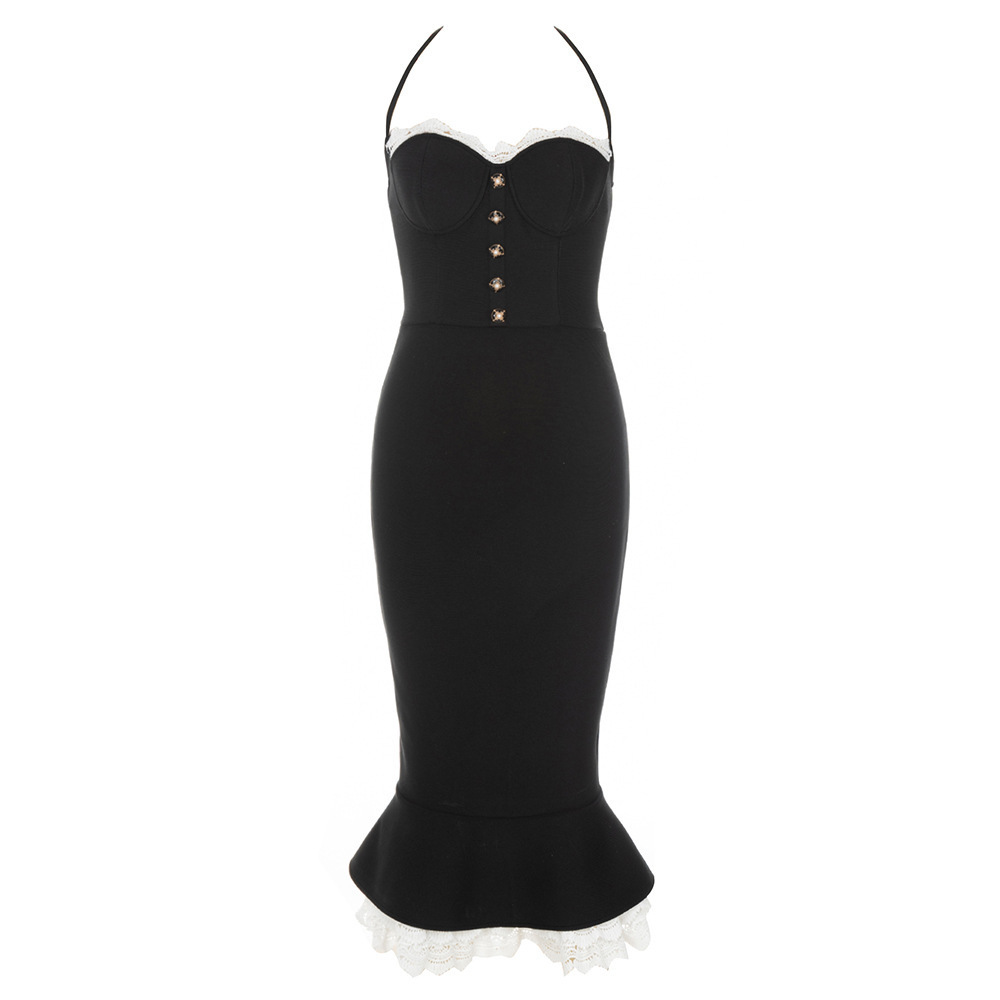 chinese dress ladies 21SIX RAANANA Black Lace Mixed Tulle Gown