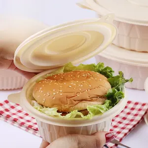 Customizable 450ml 6 Inches Freezer & Microwave Safe Biodegradable Paper Sugarcane Bagasse Burger Box Packaging
