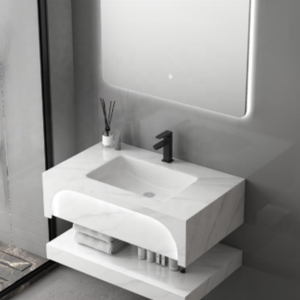 Lavabo <span class=keywords><strong>da</strong></span> <span class=keywords><strong>Bagno</strong></span> in Ceramica Effetto Pietra Artificiale a Doppio Strato di Lusso, Montato a Parete, per Vendita all'Ingrosso - Product Image 5