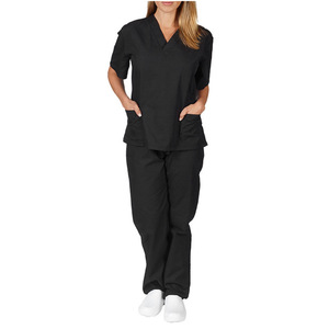 Plus Size Polyester Hospital Doctor Wear Set Short Sleeve Top Jogger Pants V Neck Medical Surgical Male Nurse Uniform