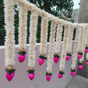 Solawood Pink Lotus Door Toran Eco Friendly Indian Diwali Decoration <b>Pooja</b> <b>Mandir</b> Door Hanging Bandarwar Backdrop Decoration - Product Image 1