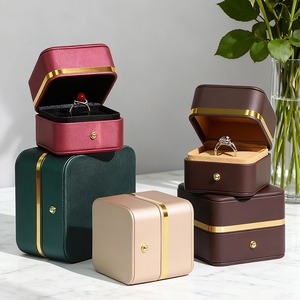 Custom Rounded PU leather gold border jewelry <b>box</b>, ring necklace pendant, <b>earring</b> bracelet, jewelry gift packaging <b>box</b> - Product Image 2