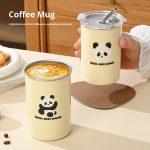 แก้วกาแฟสแตนเลส 304 แบบมีฝาปิดพร้อมหลอด ขนาด 380 มล. ลายแพนด้าน่ารัก  แบบสองชั้นเก็บความร้อน/เย็น  สำหรับเดินทางและใช้ในออฟฟิศ  พร้อมโลโก้สั่งทำได้ - Product Image 3