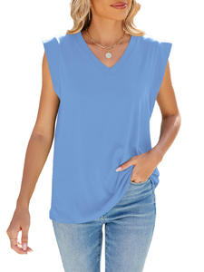 Débardeur ample à col en V sans manches pour femmes printemps été nouveau design compressé de couleur unie - Product Image 2