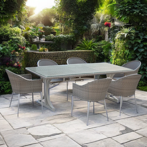 <span class=keywords><strong>Mesa</strong></span> <span class=keywords><strong>y</strong></span> sillas de mimbre de diseño moderno, juego de comedor al por mayor de fábrica con marco de <span class=keywords><strong>aluminio</strong></span> para material de tela de hotel - Product Image 4