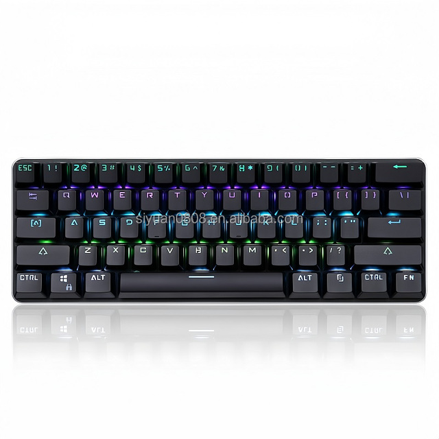 60 RGB LED Backlit Ergonomic Computer Mechanical Keyboard 61 Key Type-C Red Axis USB Interface Game Desktop New
