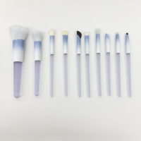Ensemble de pinceaux de maquillage à manche transparent bleu, virole dégradée, poils synthétiques doux, pinceaux cosmétiques pour le visage entier, pour poudre et fard à paupières