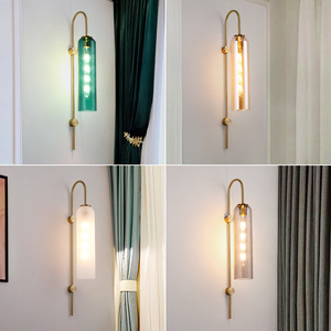 Lampe murale de style nordique minimaliste moderne et élégante à double tête en verre pour villa, couloir, salle de séjour, chambre à coucher, décoration d'arrière-plan - Product Image 3