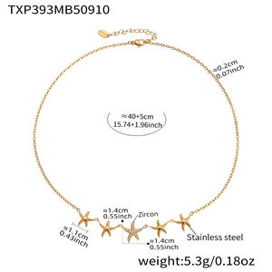 18k असली सोने की स्टारफिश डायमंड गहने सेट, फैशनेबल समुद्र तट छुट्टी शैली स्टेनलेस स्टील गहने जो फीका नहीं होगा - Product Image 6