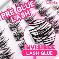 Bulu Mata Cluster Alami Bebas Lem Grosir Bulu Mata Lembut Perekat Sendiri Cluster Press on Private Label Pre Glued Diy Lash Tray