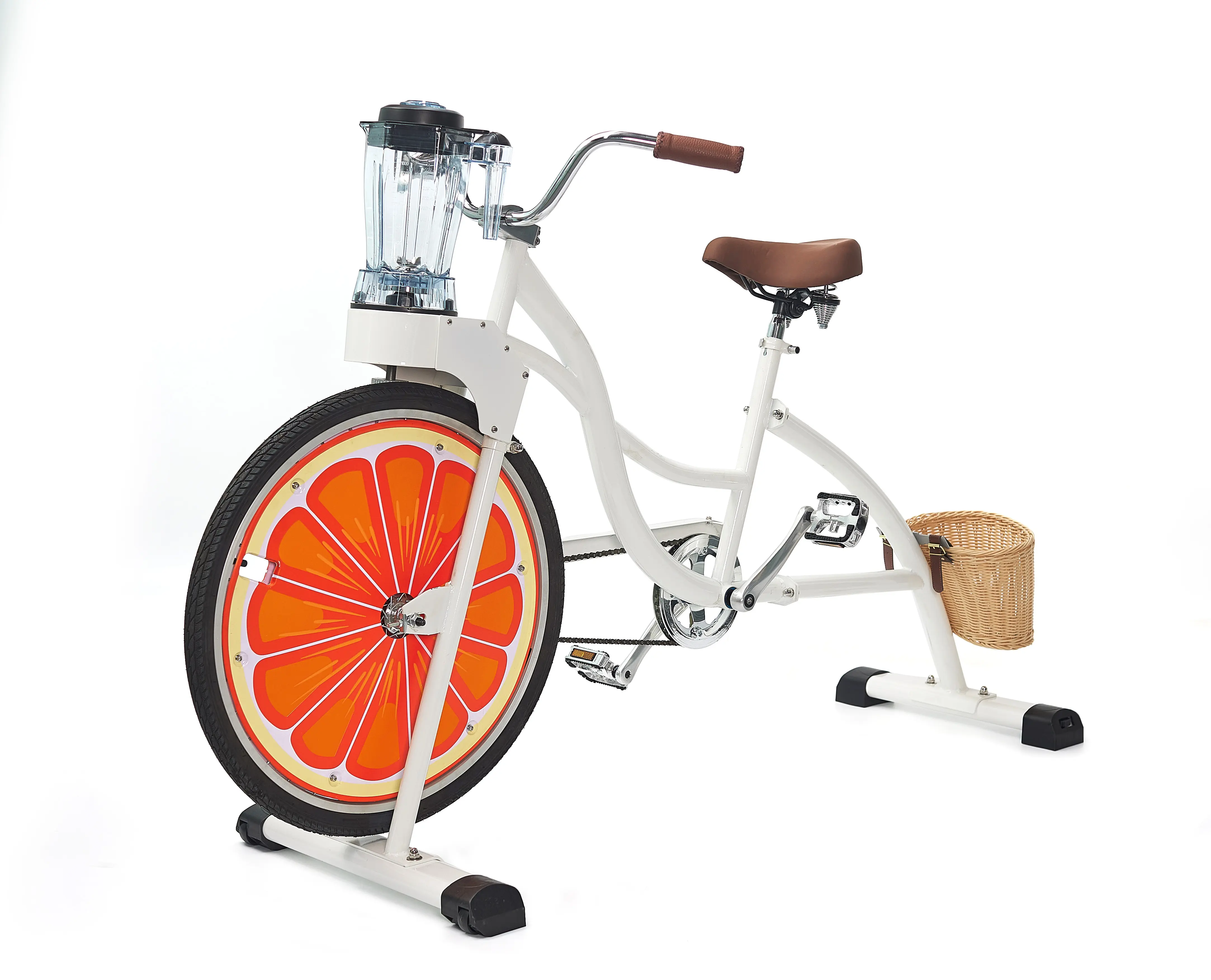 EXIペダルジューサーサイクルカスタマイズチョッパークルーザーステーショナリーパワーオレンジジューサー商用自転車広告