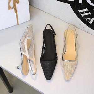 Chaussures pour femmes à talons bas, bout pointu, en maille ajourée, tendance - Product Image 4