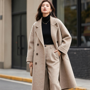 <span class=keywords><strong>Manteau</strong></span> en <span class=keywords><strong>laine</strong></span> de chameau double face sur mesure Weshallo, <span class=keywords><strong>manteau</strong></span> pour <span class=keywords><strong>femme</strong></span> de luxe surdimensionné d'automne avec ceinture, col boutonné, doublure en <span class=keywords><strong>laine</strong></span> - Product Image 2