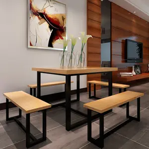 2021 novo design moderno sala móveis mesa de madeira superior metal frame madeira jantar mesa Metal pernas