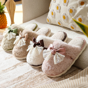 Wholesale Winter Cotton for <b>Slippers</b> With Lace Bow Lightweight Soft Home Use Embroidered Logo Non-slip Feature OEM Avail - Product Image 5