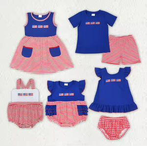 Conjuntos de Verano de 2 Piezas para Niños y Niñas Pequeños, Bordados, Venta al por Mayor, Ropa Infantil para el 4 de Julio - Product Image 1