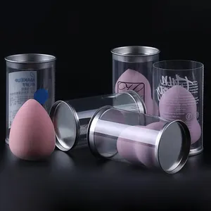 plastic transparent PET PVC cylinder makeup sponge beauty egg tin box packaging round