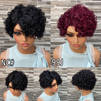 Perruque YWhair en cheveux humains, coupe pixie avec raie latérale, fabriquée à la machine, densité complète, 100% cheveux Remy naturels, aspect noir naturel et sans nœuds