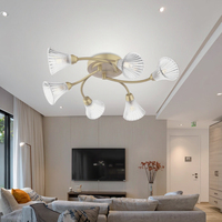 Lampe suspendue moderne G9 LED à 6 lumières avec abat-jour en verre rayé en forme de trompette, base en métal AC, lampe de plafond LED pour salon, chambre à coucher, usage décoratif