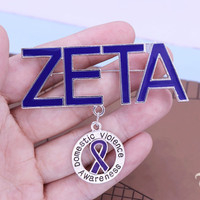 Broches de Service à revers pour femme, épingle de survie avec ruban violet, lettres grises/ZETA, 20 pièces, nouveau Design