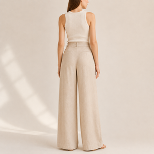 <span class=keywords><strong>Pantalon</strong></span> en lin à taille haute et jambe large droit personnalisé <span class=keywords><strong>de</strong></span> haute qualité pour femmes - Product Image 2