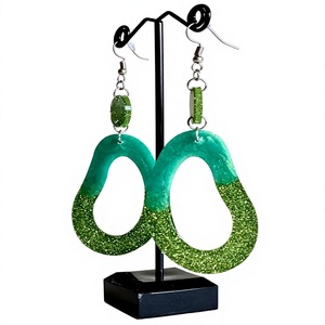 Unique Premium Geometric <b>Resin</b> Hoop Earrings Fancy Green Glitter Bohemian Design Stylish Women's Party Jewelry with Woman - Product Image 3