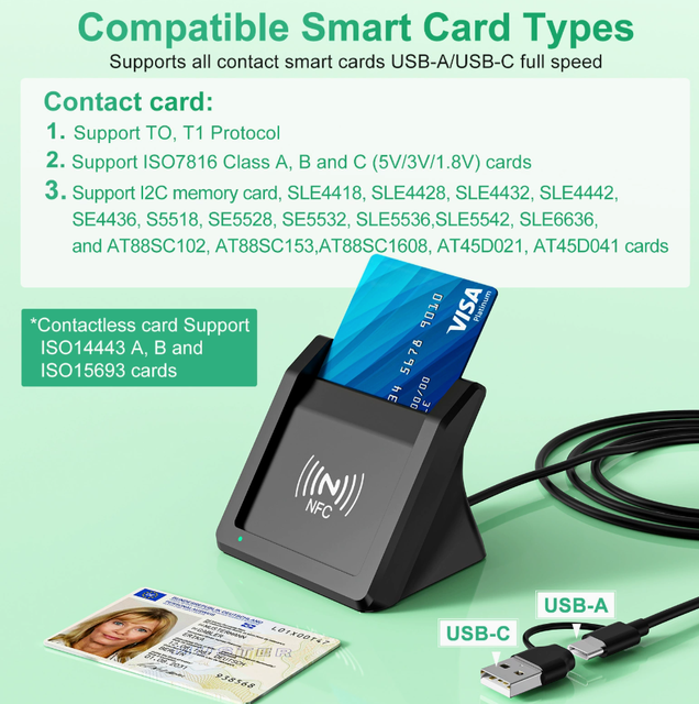 Desktop Vertical NFC Two-in-one Card Reader Contact Non-contact ID Card Bank Card ID Card Smart Card Reader