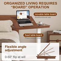 Table de lit en bois massif avec roulettes, plateau inclinable réglable, bureau mobile pour lit d'hôpital, support pour ordinateur portable, noyer