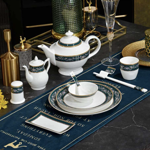 50-Piece HIHUI Durable Luxury Bone China <b>Dinnerware</b> Set Royal Blue Gold Trim Beijing Style Dishwasher Safe Includes Utensils - Product Image 6