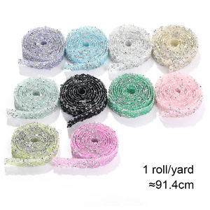 XC 도매 1.2cm 블링 자체 접착 수지 메쉬 스트립 라운드 포인트 백 모조 다이아몬드 튜브 로프 장식 의류 - Product Image 2