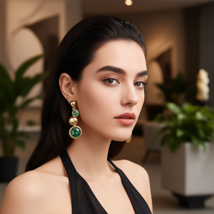 Fashion Drop <b>Earrings</b> 316L Stainless Steel PVD Gold Plating Green Gemstone Dangle <b>Studs</b> For Women - Product Image 3