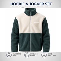 Veste polaire unisexe à blocs de couleur, logo personnalisé, fabrication OEM, 220g, fermeture éclair intégrale, col montant, poches latérales, manteau d'hiver chaud pour l'extérieur