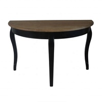Table console en bois massif de style français W5821, 3 pieds, design demi-lune, antique, 120x60x76cm, pour ferme, villa, appartement, hôtel, salon