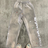 Pantalon de jogging personnalisé en toile avec appliques graphiques, patchs brodés, slogan, coupe droite, jambe large, baggy, délavé à l'acide, pour homme, style flare