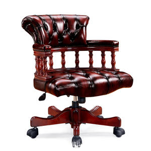 Chaise pivotante de bureau à domicile avec roulettes, base en bois, en cuir, américaine et européenne Chaise de bureau Boss réglable en hauteur. - Product Image 2