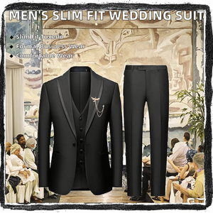 Traje de Novio de 3 Piezas para Hombre, Corte Slim Fit, Doble Botonadura, Formal, Antiarrugas, Cómodo y Transpirable - Product Image 2